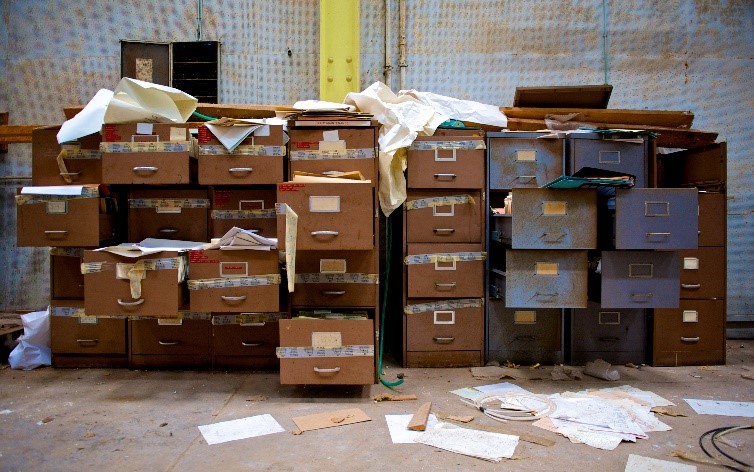 Miscellaneous papers and files inside a storage unit